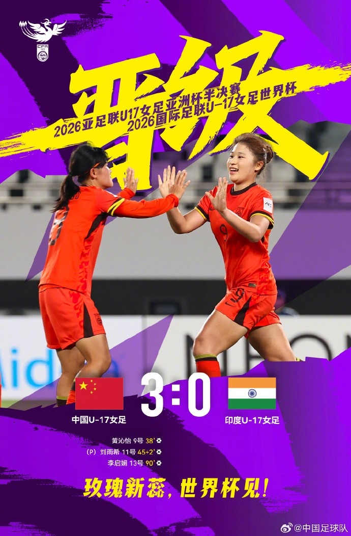 零封印度，三將建功：中國U17女足挺進(jìn)亞少賽四強(qiáng)+世界杯