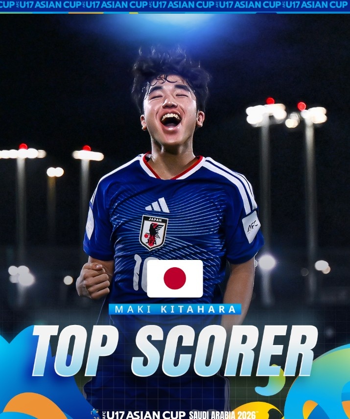 北原槙包攬U17亞洲杯金靴+MVP，兩戰(zhàn)中國(guó)均破門